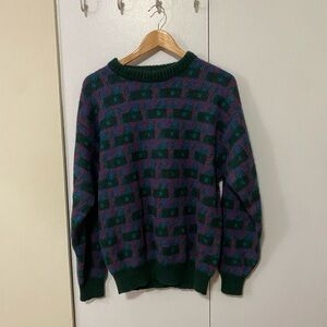 United Colors Of Benetton Green and Purple Men's Kid Mohair Crewneck Sweater